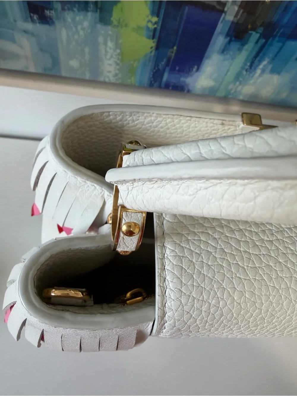 Limited Edition Louis Vuitton White Capucine with Pink Fringe and Gold Hardware